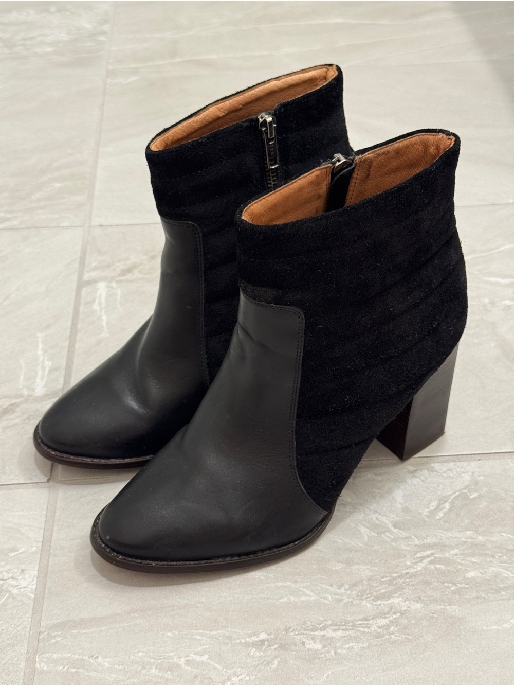 Madewell Black Leather & Suede Ankle Booties Classic Chic Fall
